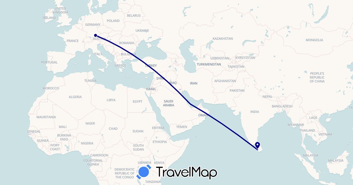TravelMap itinerary: driving in Germany, Sri Lanka, Qatar (Asia, Europe)